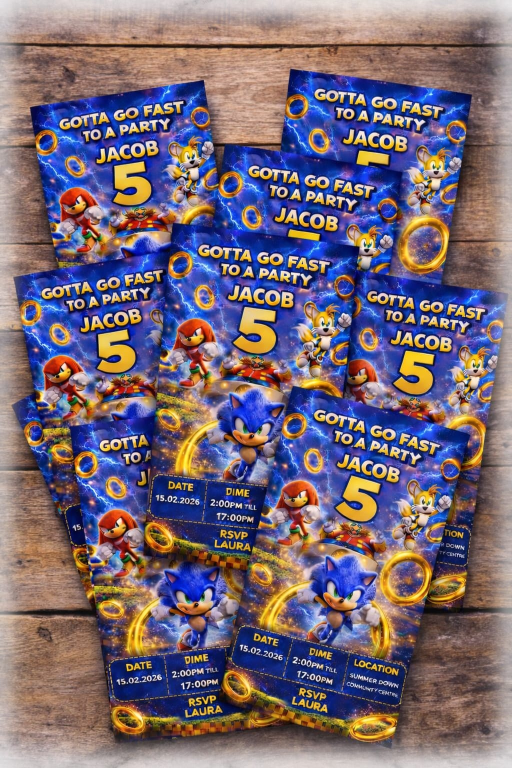 Sonic Themed Party Invitations X10