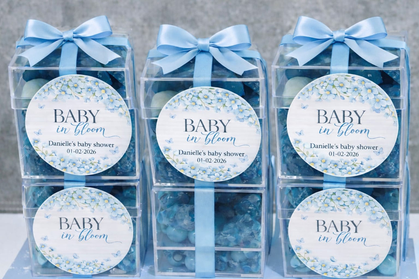 Personalised Blue Baby Shower Sweet Cubes | Baby Shower Favour Boxes