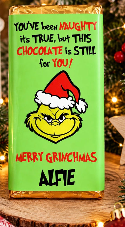Personalised Grinch Christmas Chocolate Bar