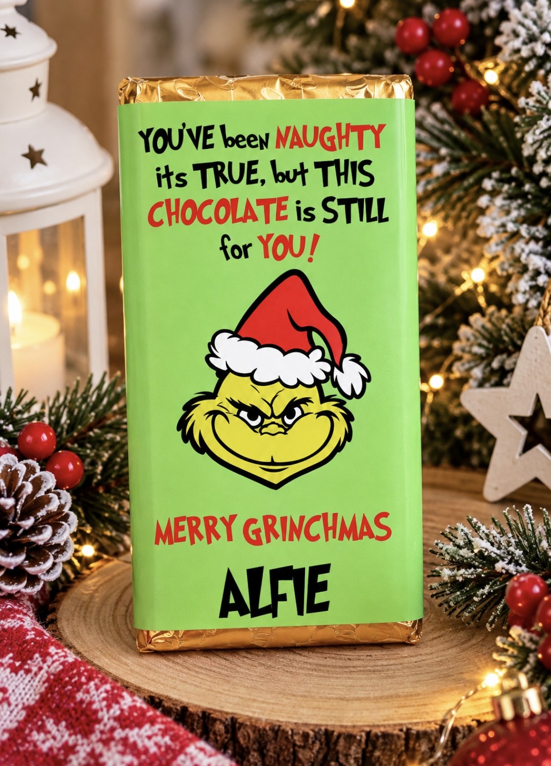 Personalised Grinch Christmas Chocolate Bar