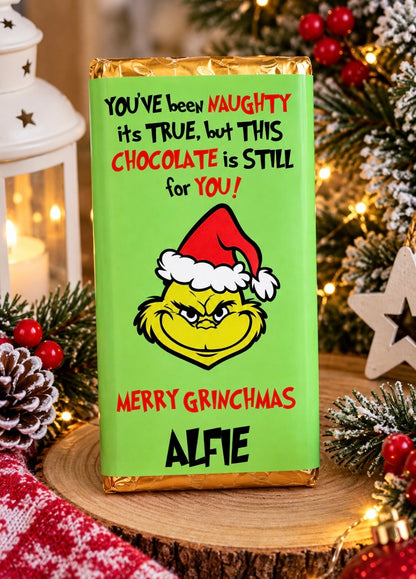 Personalised Grinch Christmas Chocolate Bar