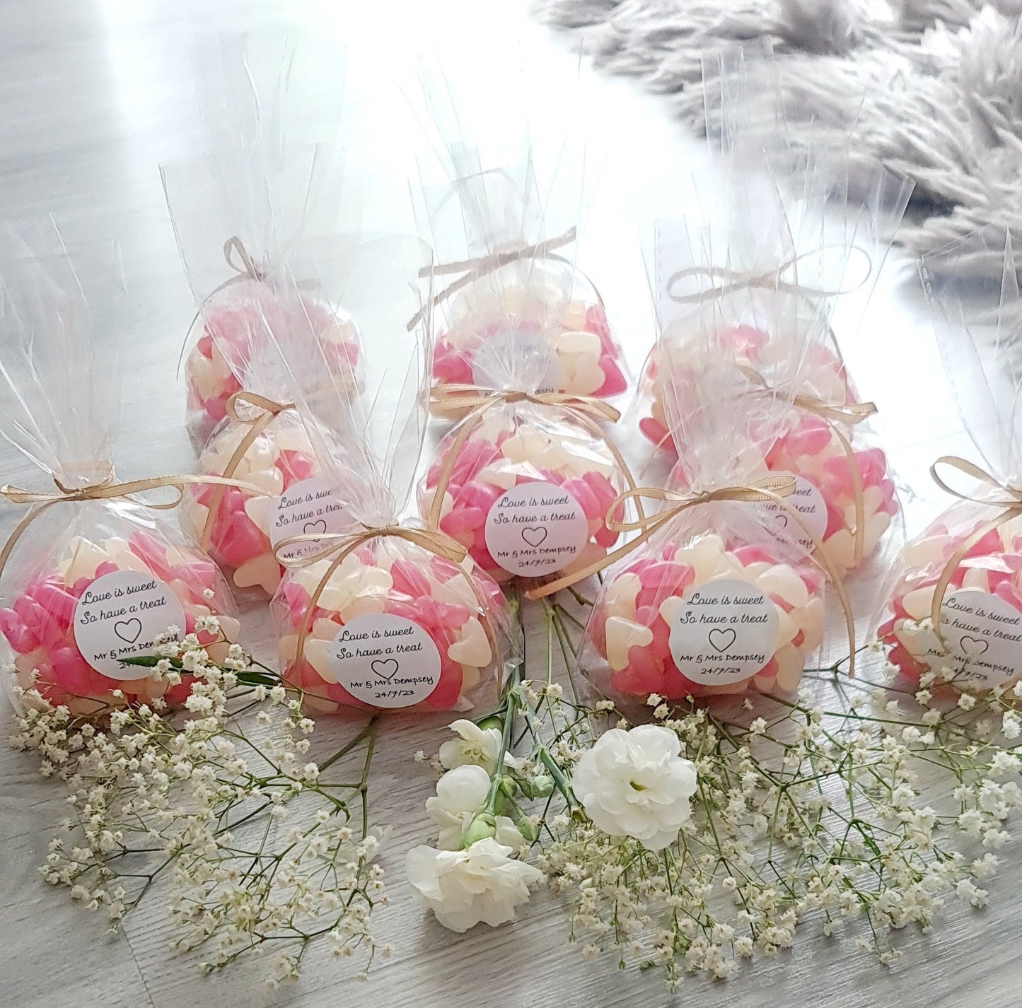 Personalized Wedding Sweet Favors: Sugar Almonds, Love Hearts