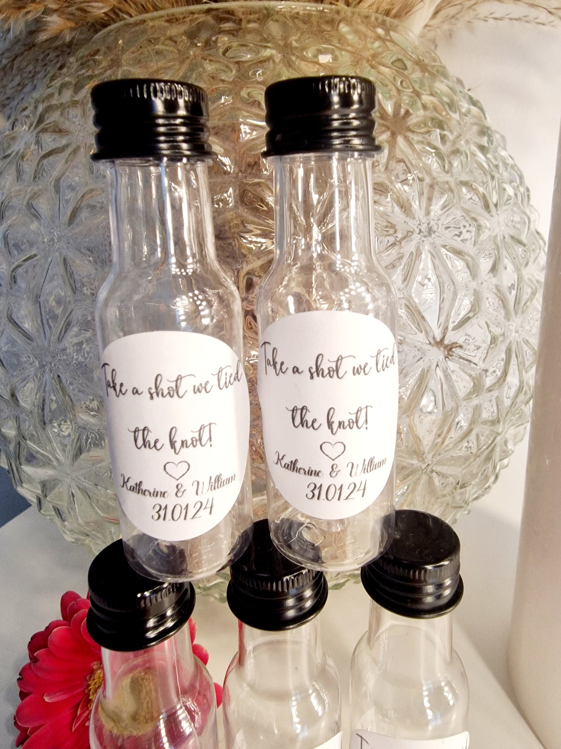 Personalized Wedding Shot Bottles: "We Tied the Knot" Favors