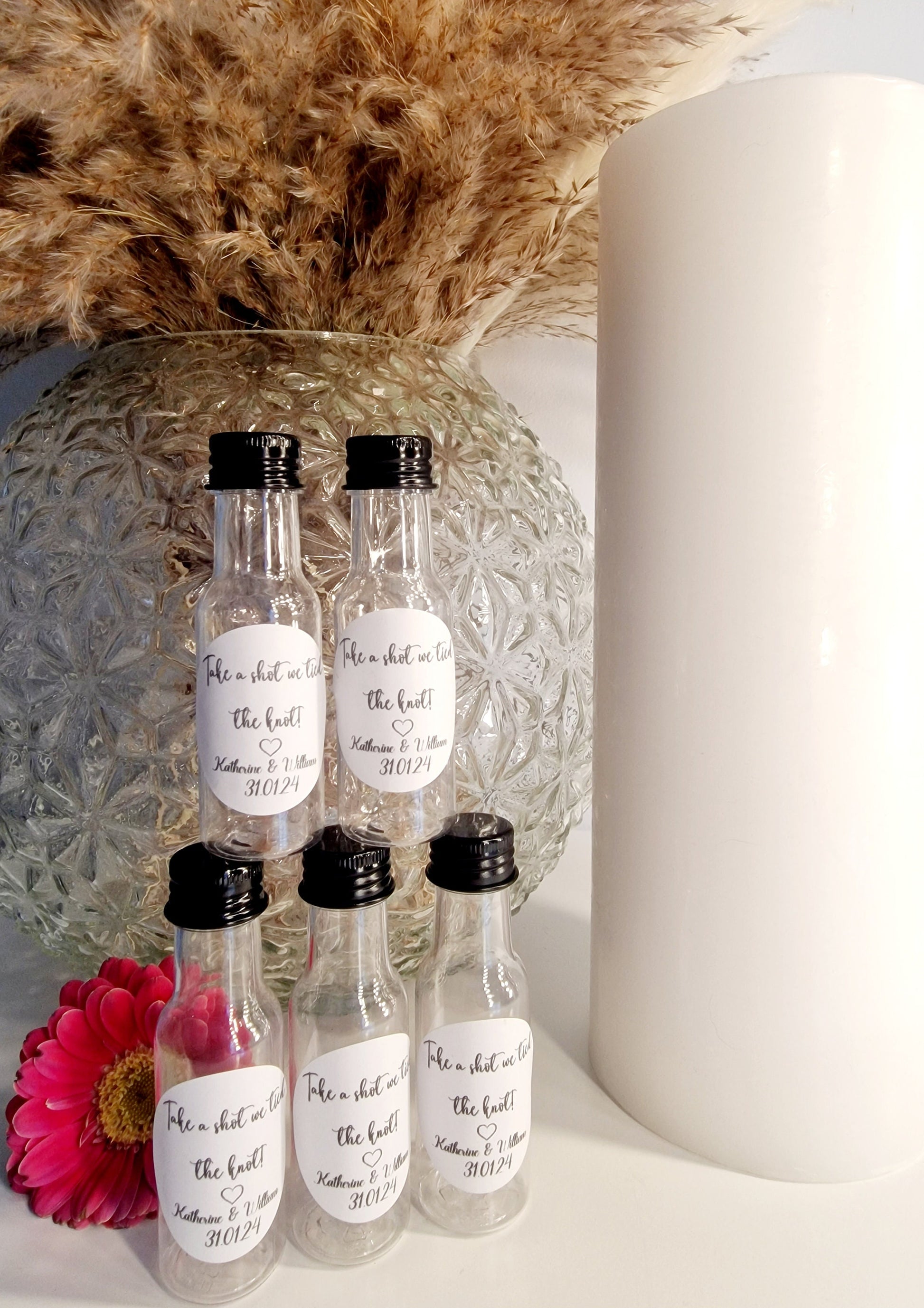 Personalized Wedding Shot Bottles: "We Tied the Knot" Favors