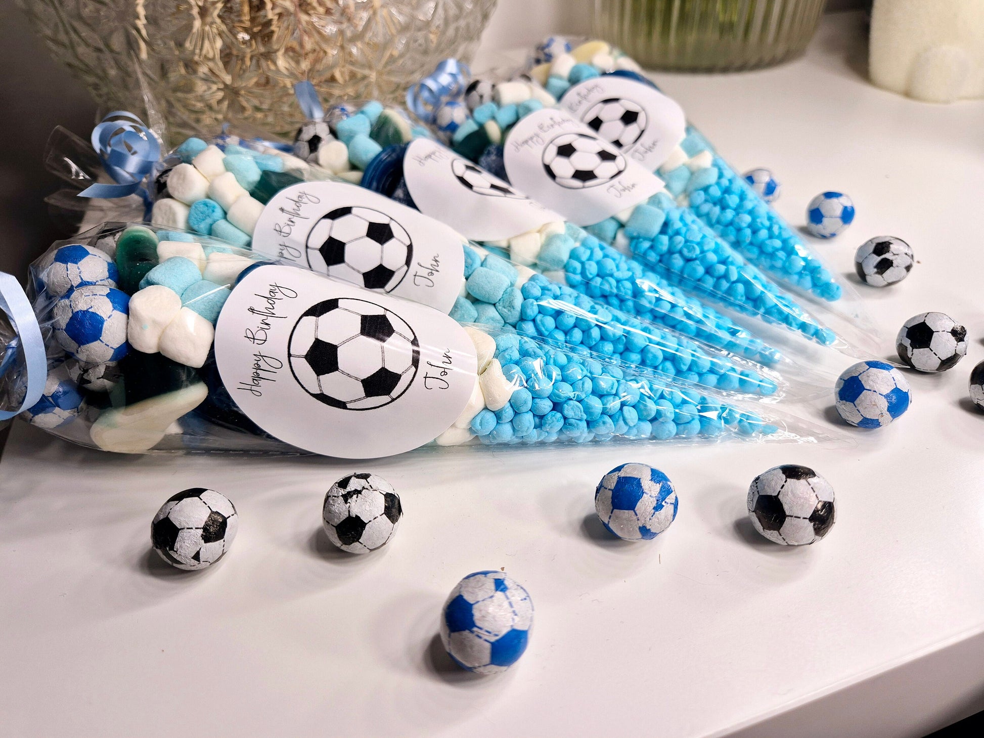Personalized Football Party Sweet Cones: Gummy & Marshmallow Favors