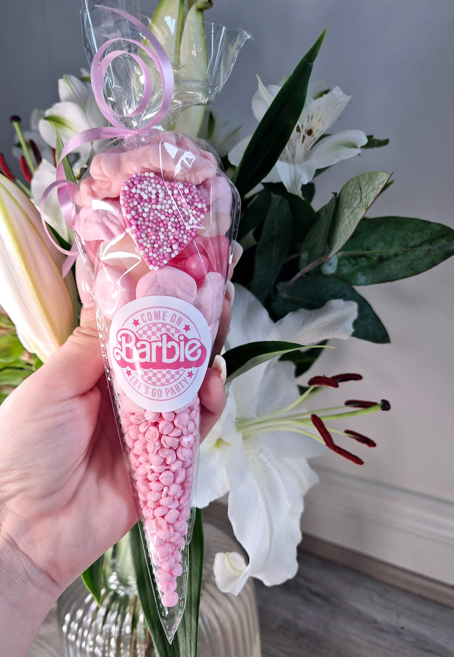 Lets go party inspired sweet cones- Party favours - Birthday - Party cones- Pink Theme- Barbie cones