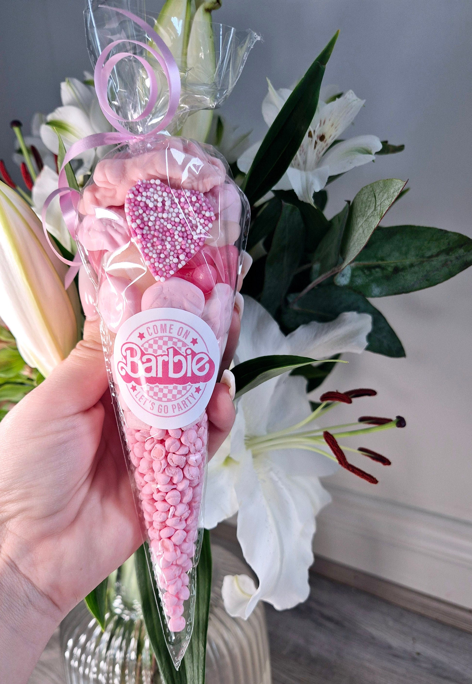 Lets go party inspired sweet cones- Party favours - Birthday - Party cones- Pink Theme- Barbie cones