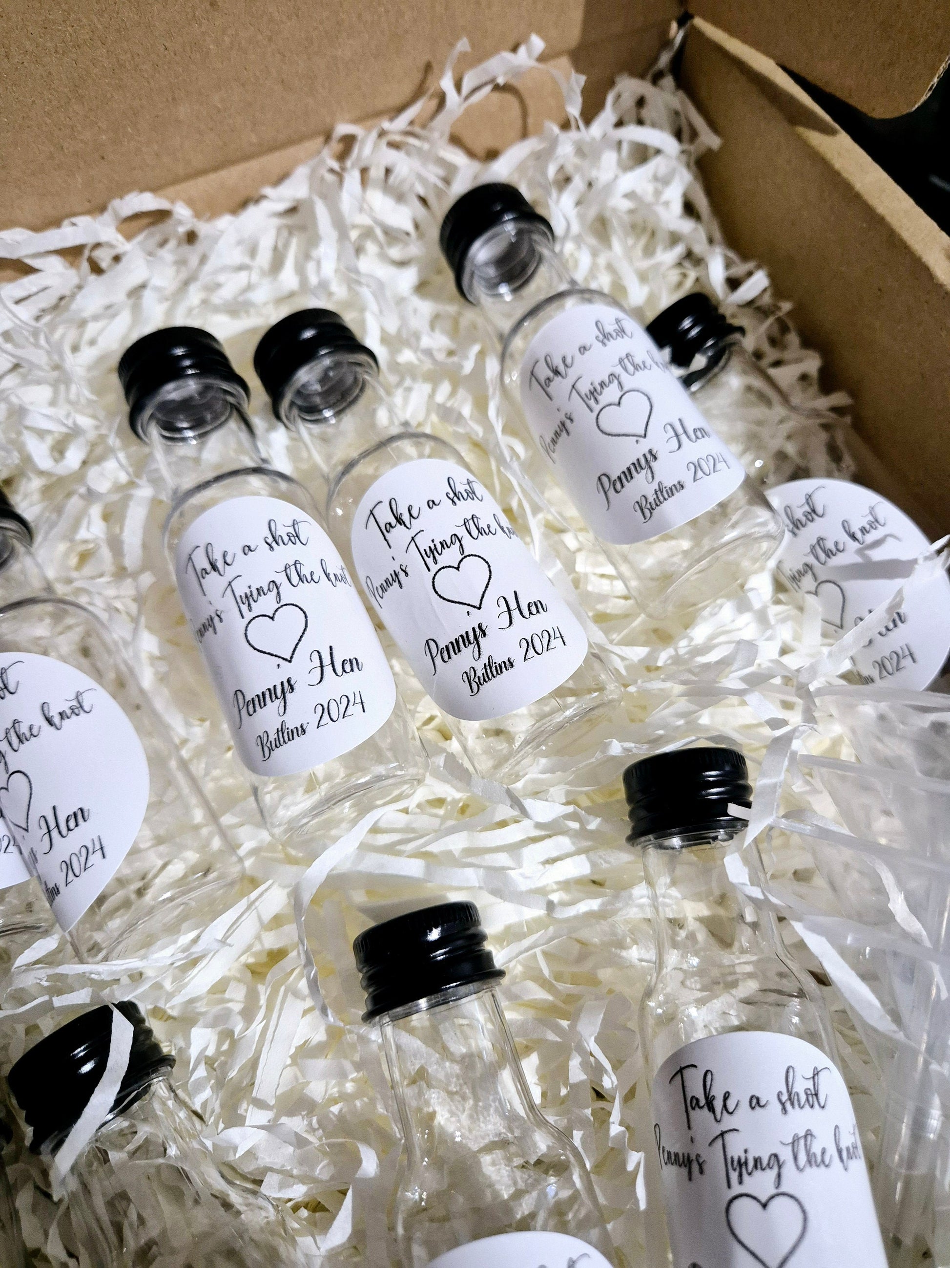 Shot bottles - we tied the knot - take a shot - wedding- wedding favours- personalised shot bottle
