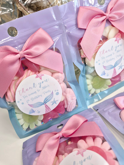 Mermaid Party Favor Bags: Pink & Blue Sweets, Personalized Stickers