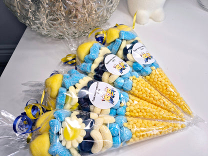 Minion-inspired sweet cones- Party favours - Birthday - Party cones- yellow/blue Theme- Minion-cones
