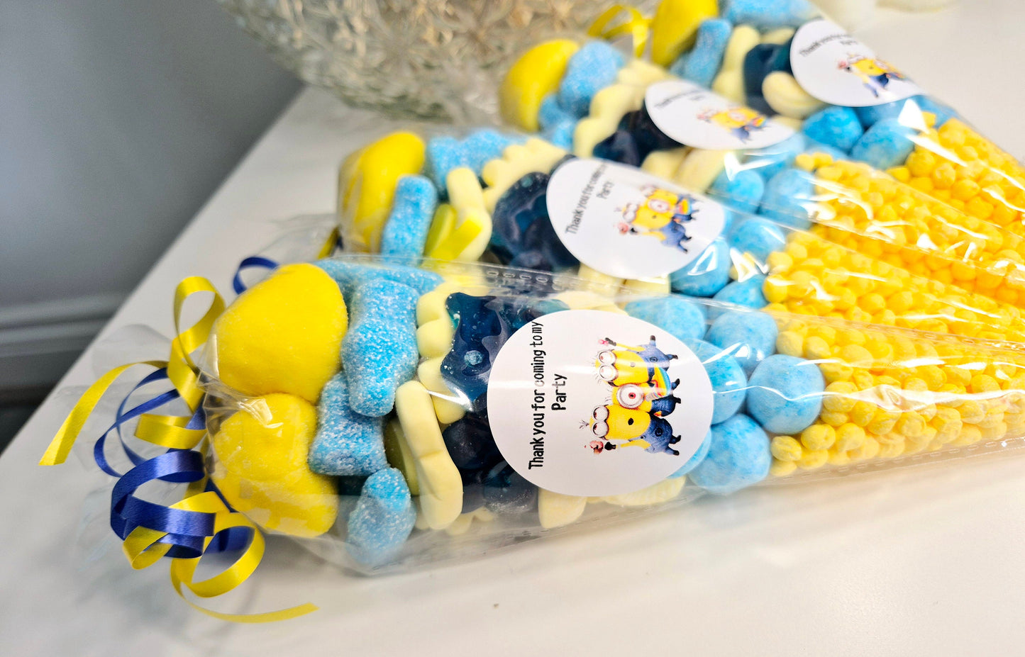 Minion-inspired sweet cones- Party favours - Birthday - Party cones- yellow/blue Theme- Minion-cones
