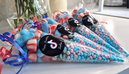 Tik-tok Birthday Party Favors: Red & Blue Sweet Cones
