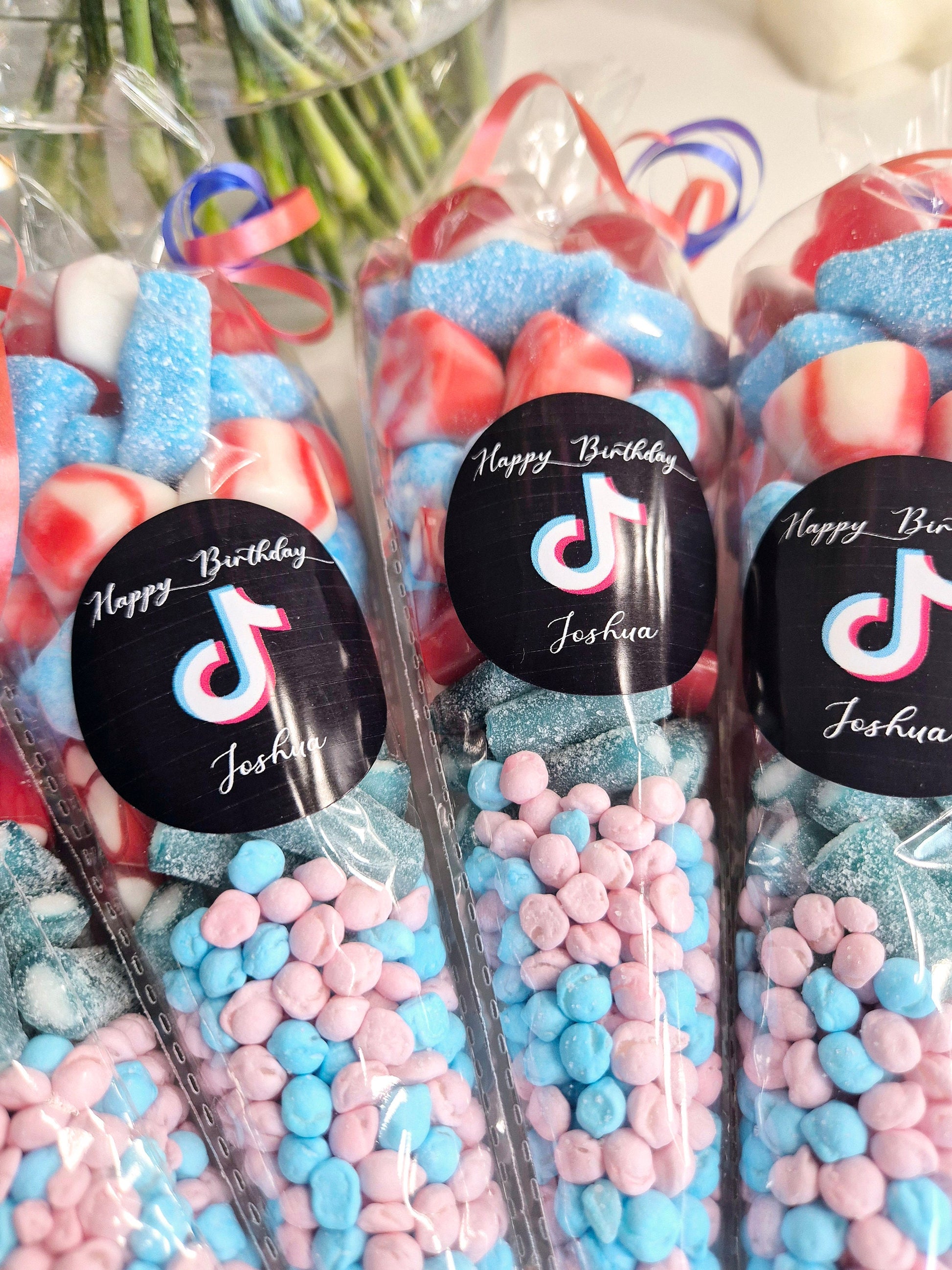 Tik-tok Birthday Party Favors: Red & Blue Sweet Cones