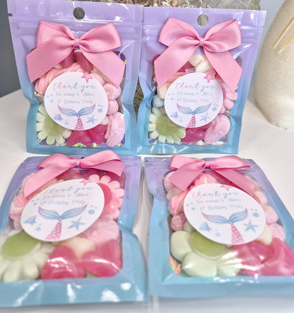 Mermaid Party Favor Bags: Pink & Blue Sweets, Personalized Stickers