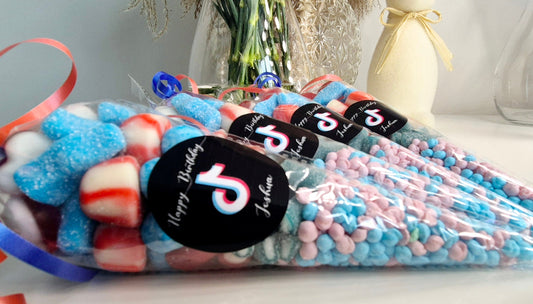 Tik-tok Birthday Party Favors: Red & Blue Sweet Cones