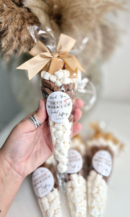 Personalized Wedding Sweet Cones: Marshmallow & Fudge Favors