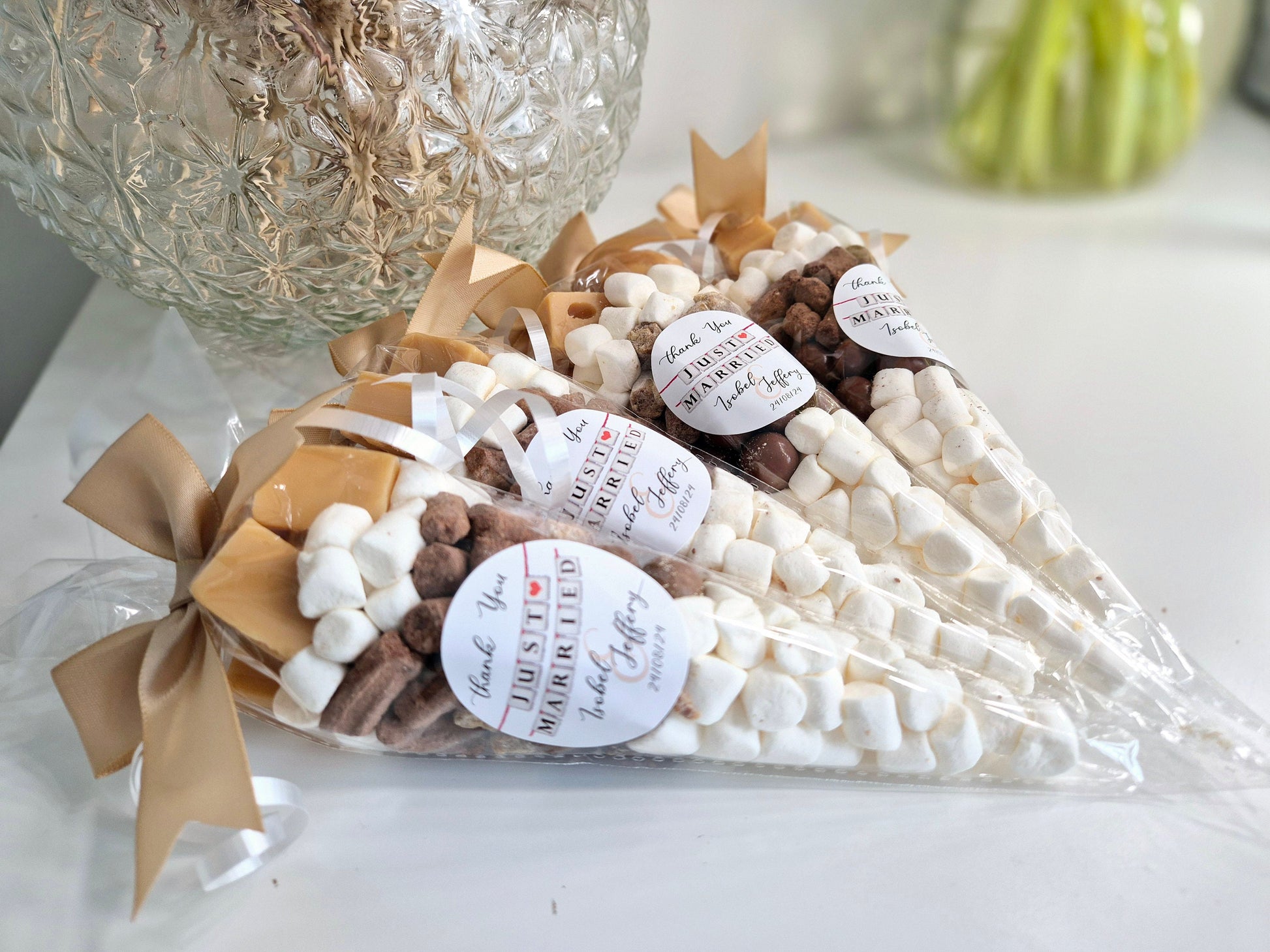 Personalized Wedding Sweet Cones: Marshmallow & Fudge Favors