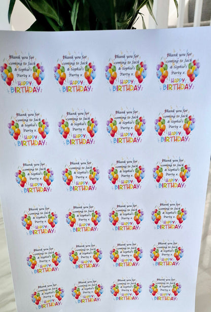 Happy Birthday Stickers: Glossy Party Favor Labels (45mm, Set of 24)