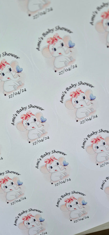 Elephant Baby Shower Stickers: Glossy Party Favor Labels (Set of 24)