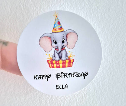 Elephant Birthday Stickers: Glossy Party Favor Labels (Sheet of 24)