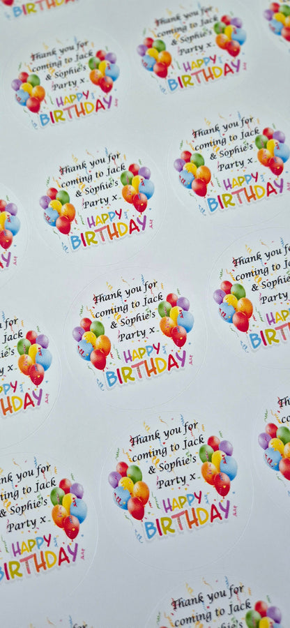 Happy Birthday Stickers: Glossy Party Favor Labels (45mm, Set of 24)