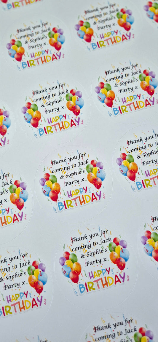 Happy Birthday Stickers: Glossy Party Favor Labels (45mm, Set of 24)