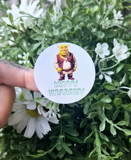 Oger inspired themed stickers- 24 Glossy Shrek stickers- 45mm circular stickers a4 sheet - 24 in total