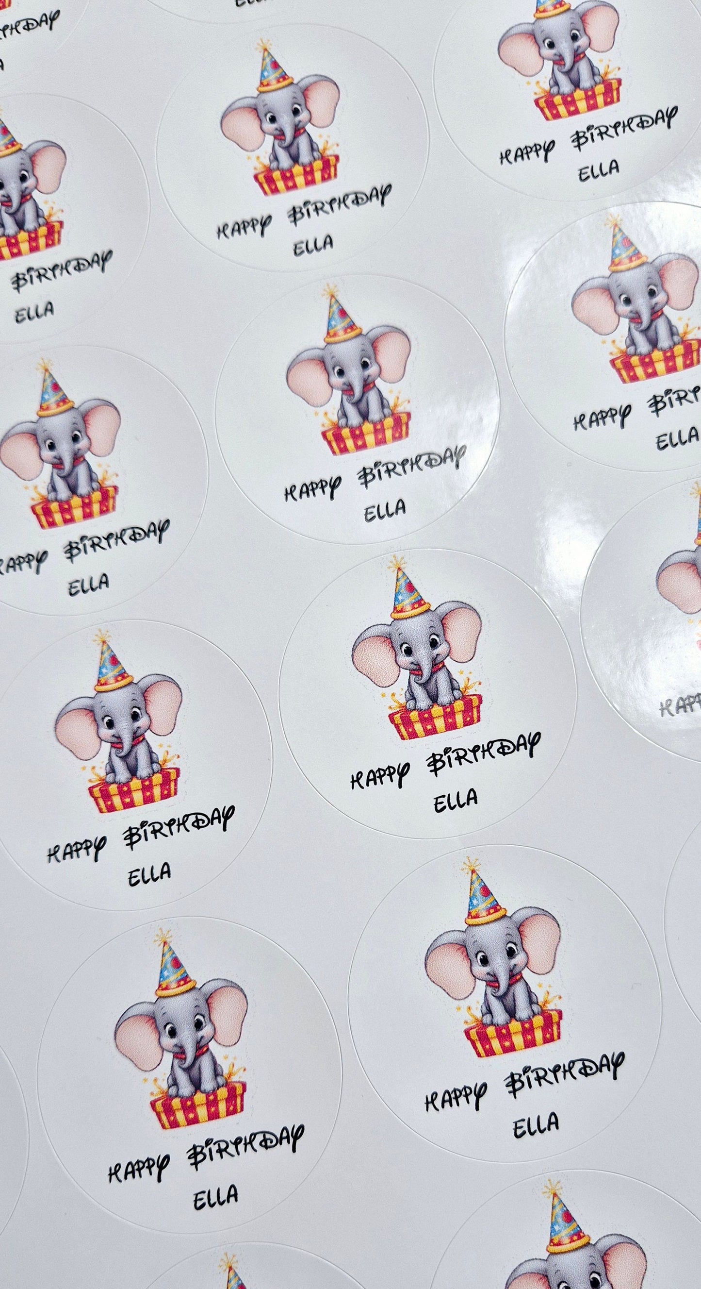 Elephant Birthday Stickers: Glossy Party Favor Labels (Sheet of 24)
