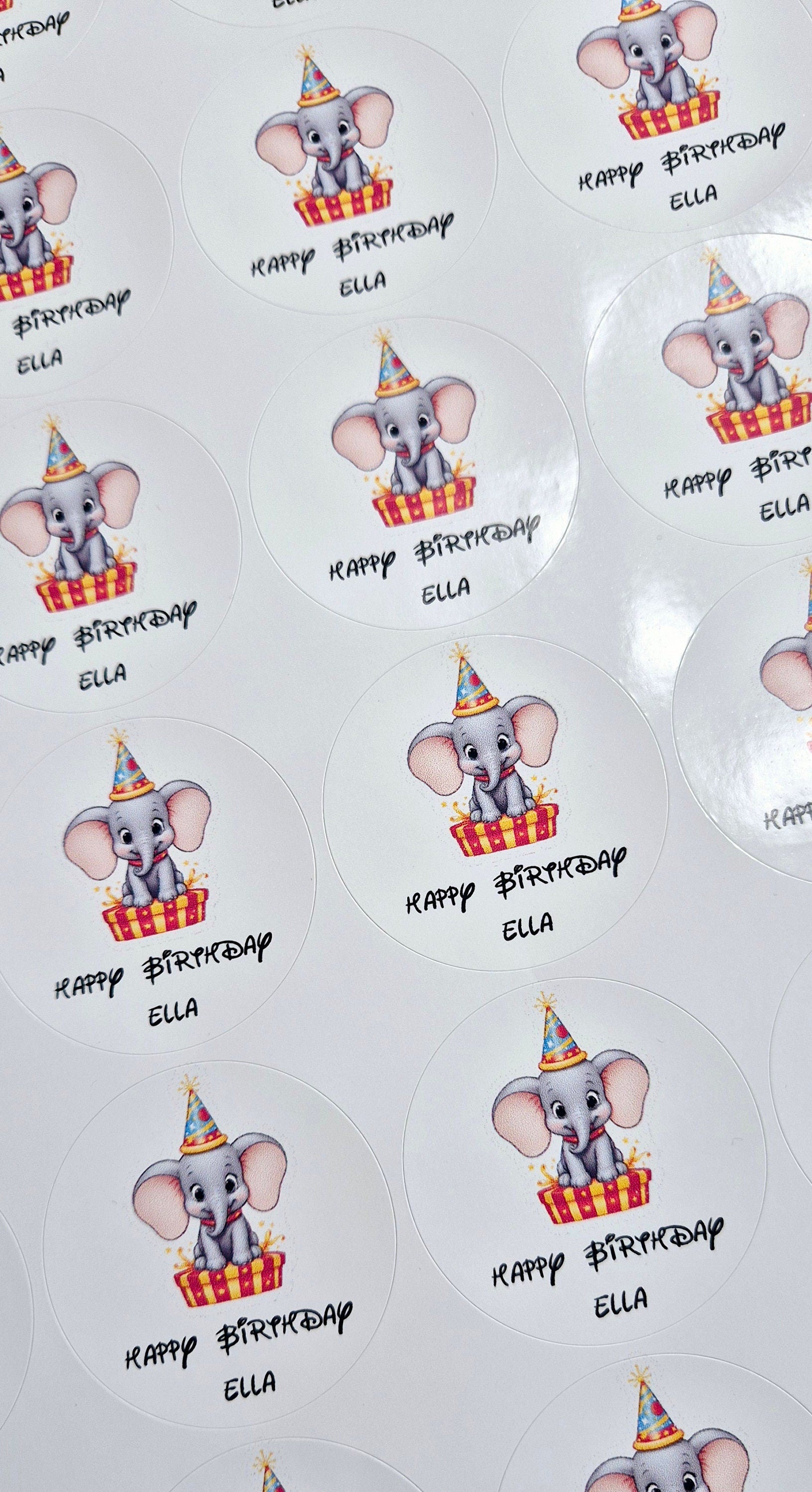 Elephant Birthday Stickers: Glossy Party Favor Labels (Sheet of 24)