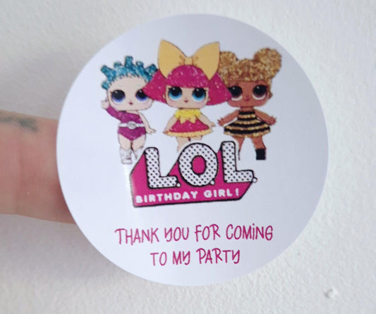 Doll Inspired Stickers: Glossy Party Favor Labels (Set of 24)