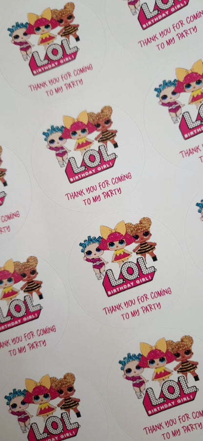 Doll Inspired Stickers: Glossy Party Favor Labels (Set of 24)