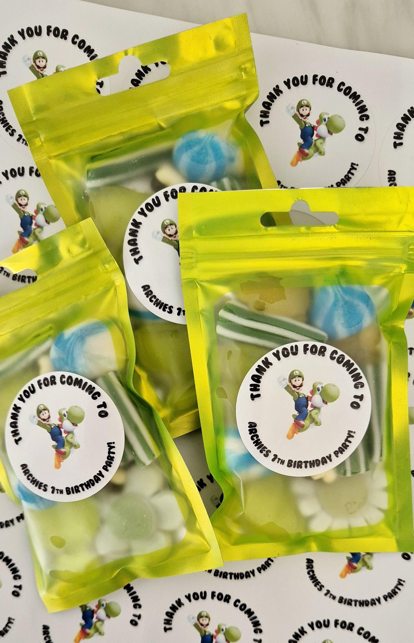 Luigi Birthday Party Favor Sweet Bags: Personalized Stickers