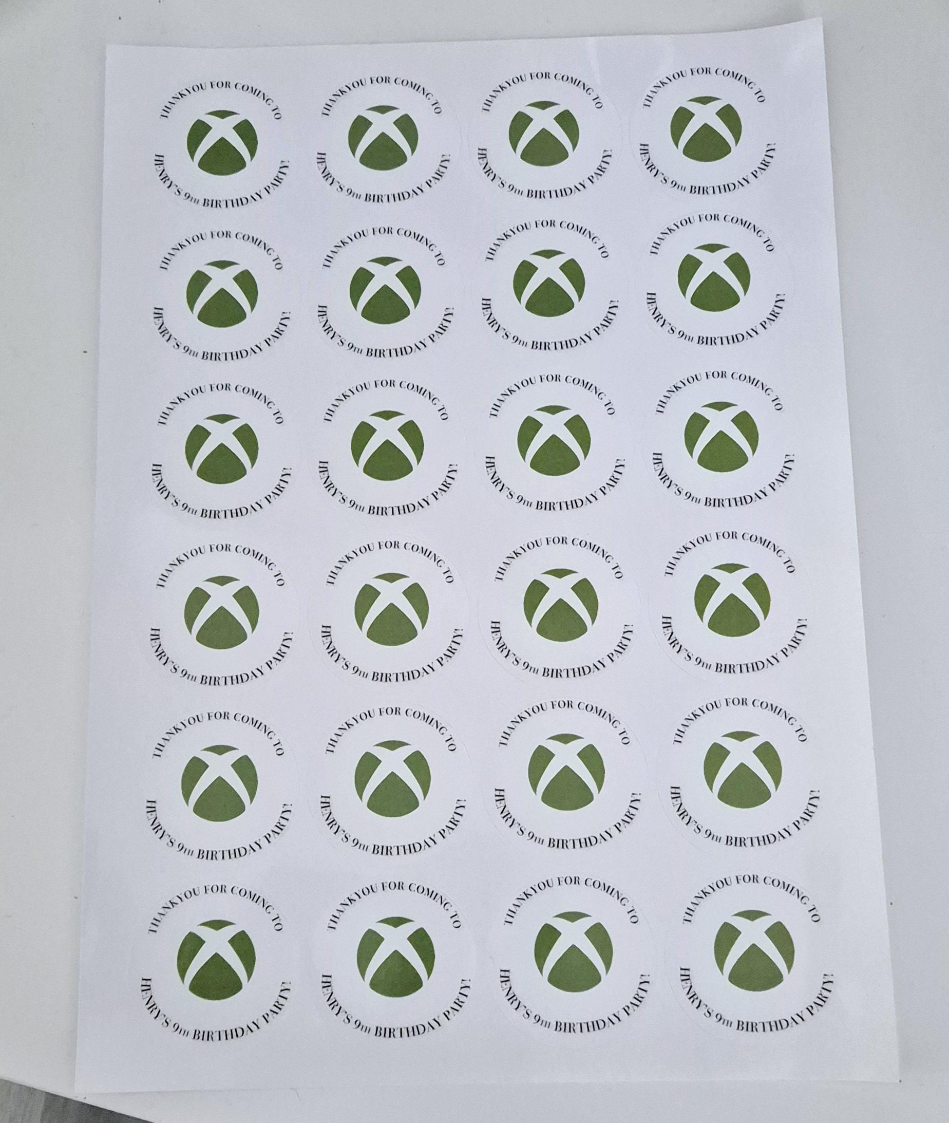 Xbox inspired stickers- xbox themed 24 Glossy Sostickers- 45mm circular stickers a4 sheet - 24 in total