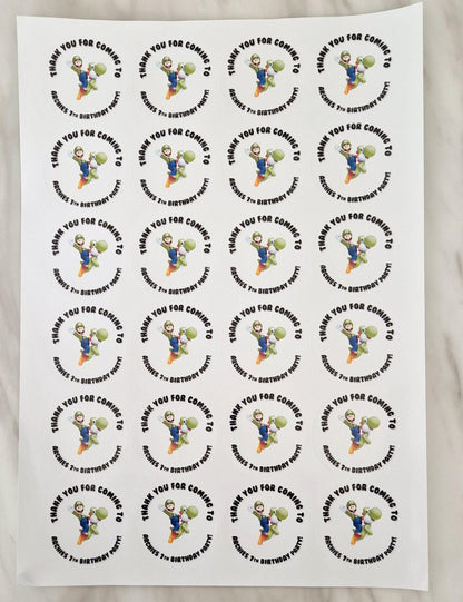 Luigi Birthday Party Stickers: Glossy Party Favor Labels (Set of 24)
