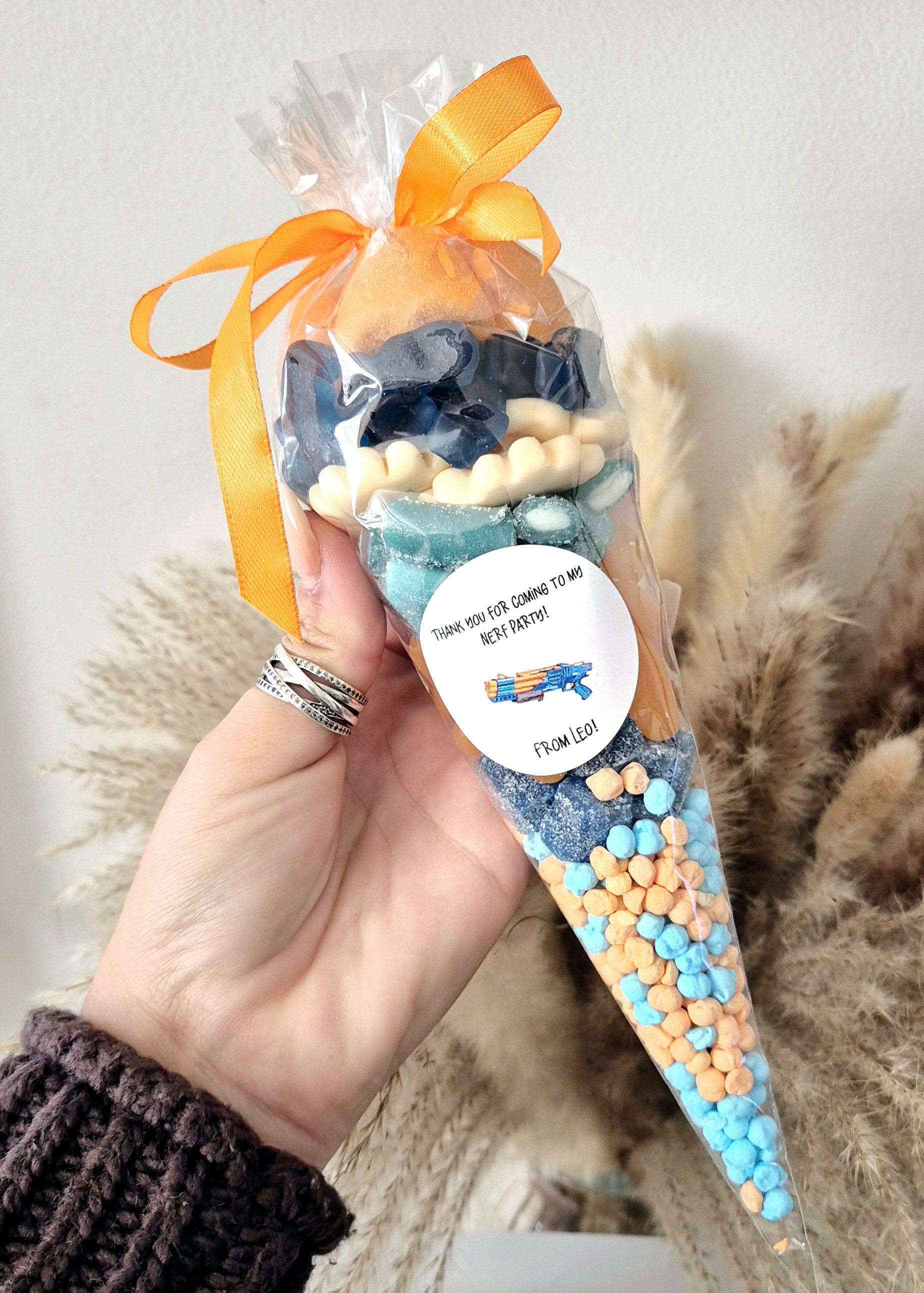 Nerf Birthday Party Cones: Personalized Sweet Favors