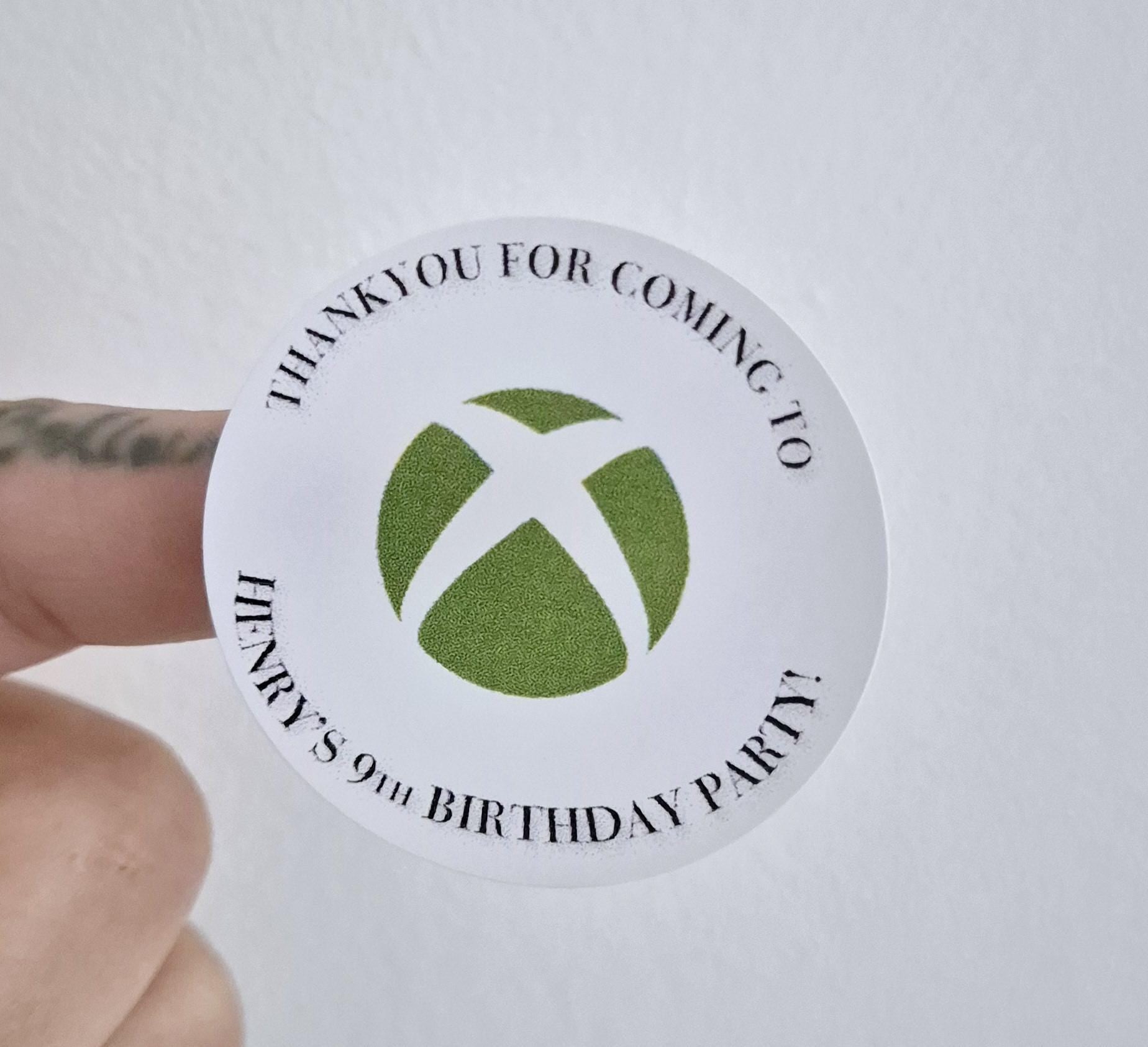 Xbox inspired stickers- xbox themed 24 Glossy Sostickers- 45mm circular stickers a4 sheet - 24 in total