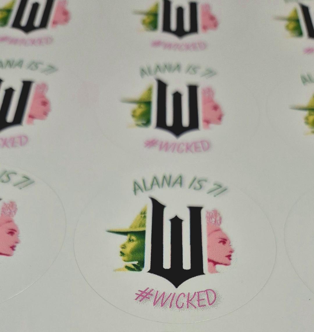 WICKED- inspired stickers - Sheet of 24 circular stickers