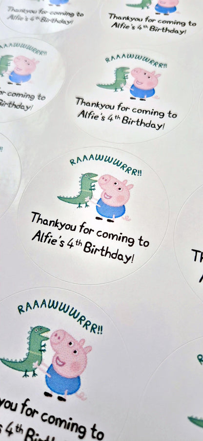 Pig Birthday Party Stickers: Glossy Favor Labels (24 per sheet)