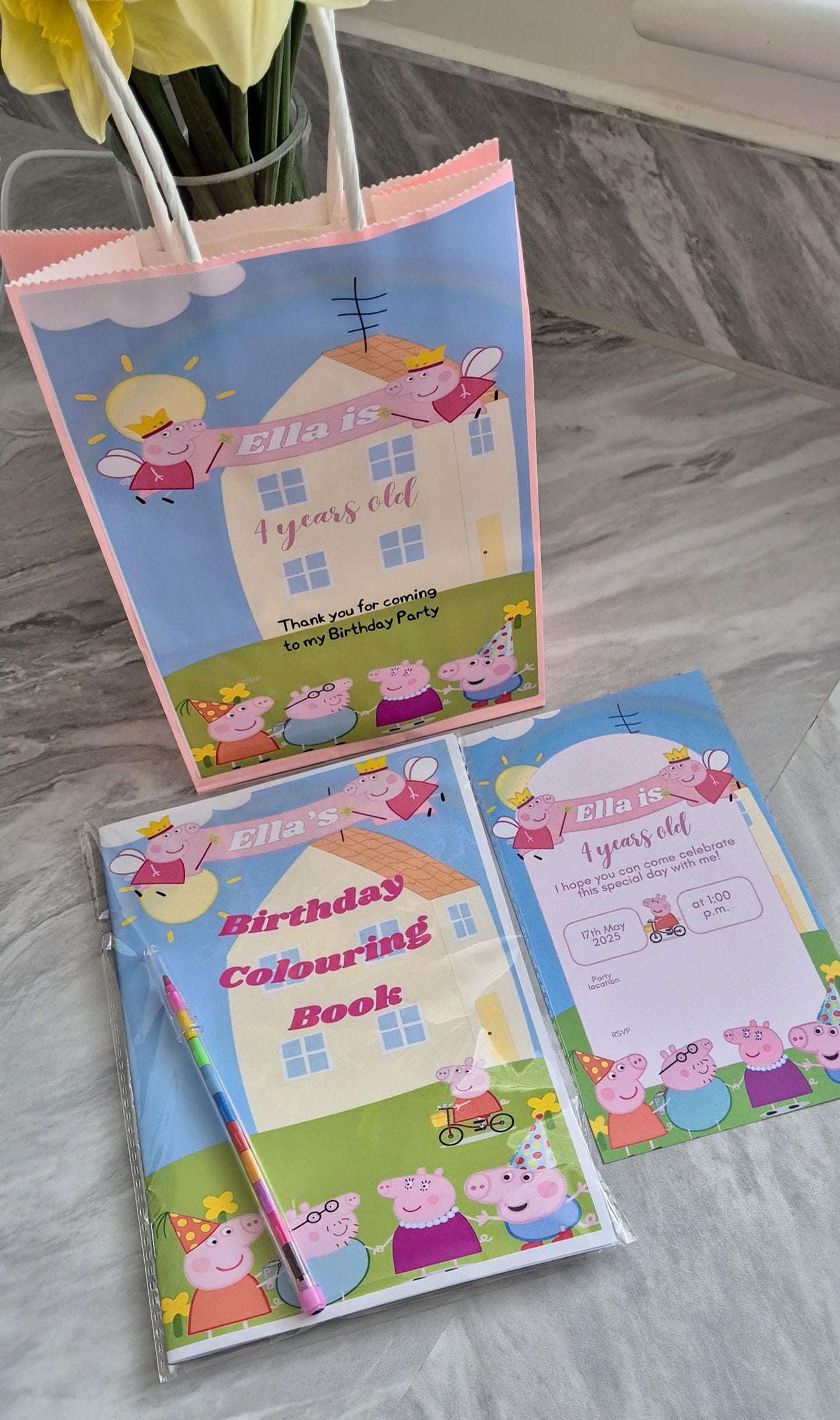 PIG party bundle- party bag - PIG personalised colouring book- PIG party invites