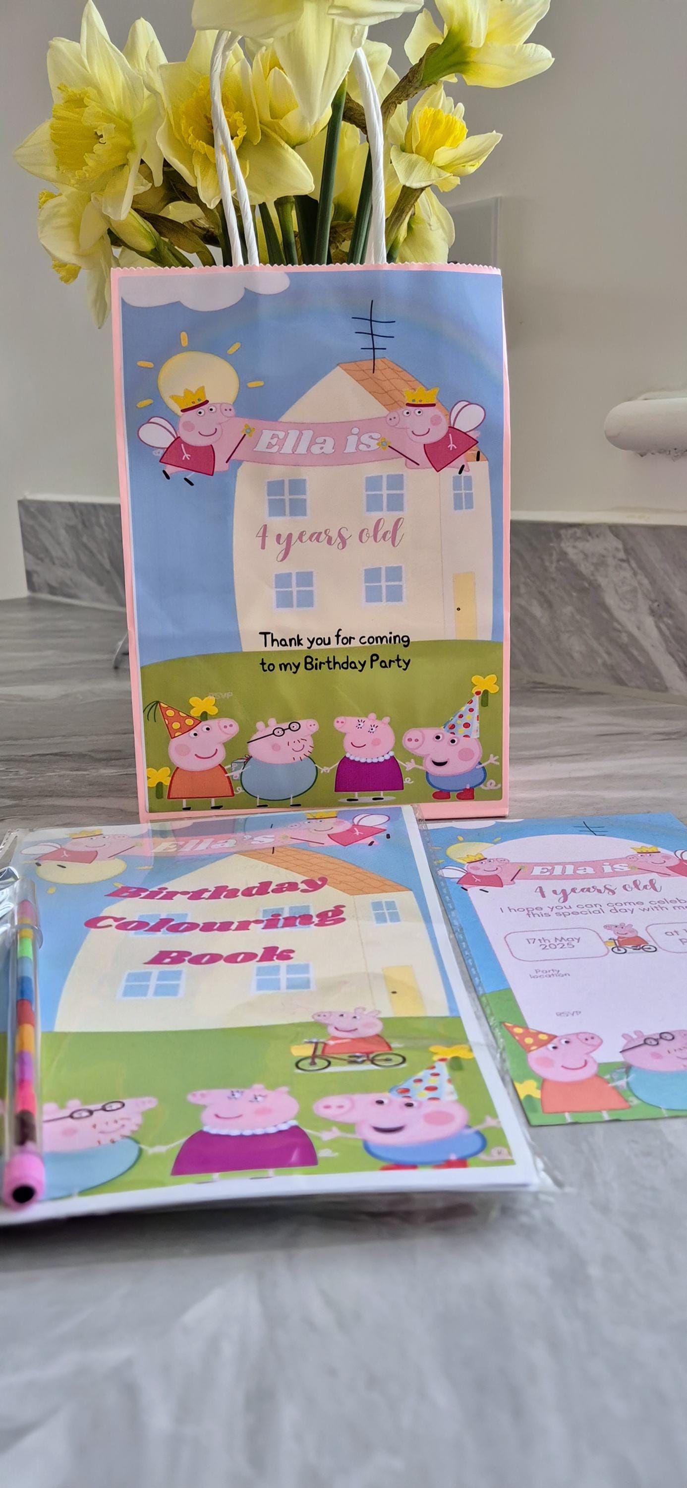 PIG party bundle- party bag - PIG personalised colouring book- PIG party invites