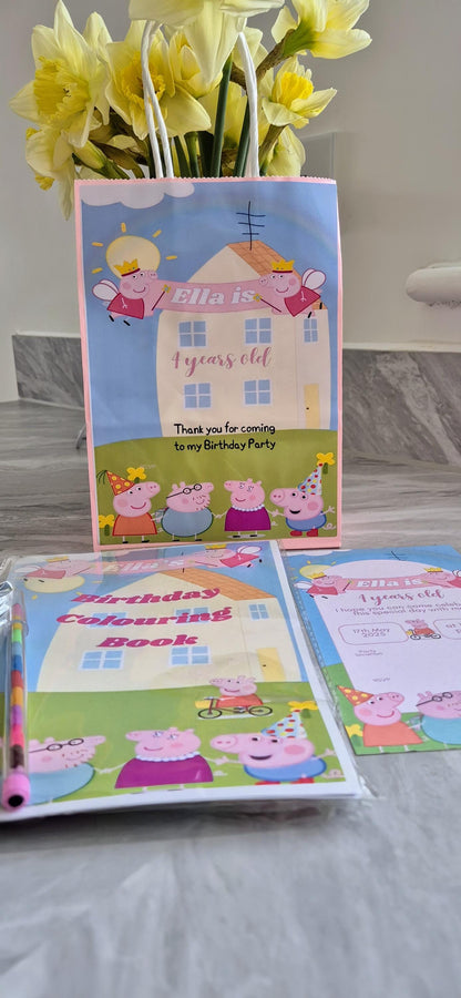 PIG party bundle- party bag - PIG personalised colouring book- PIG party invites