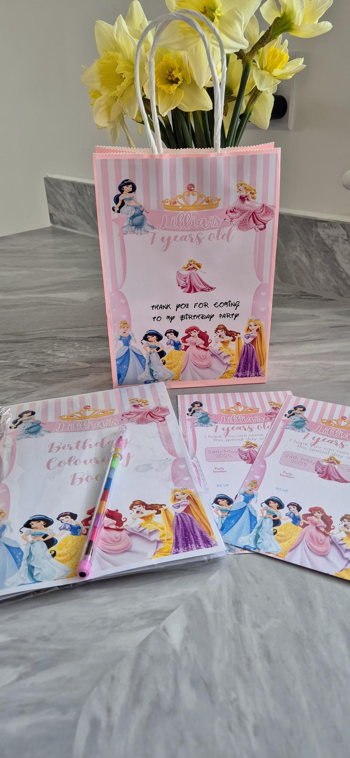 Personalized Princess Party Bundle: Bag, Coloring Book & Invites