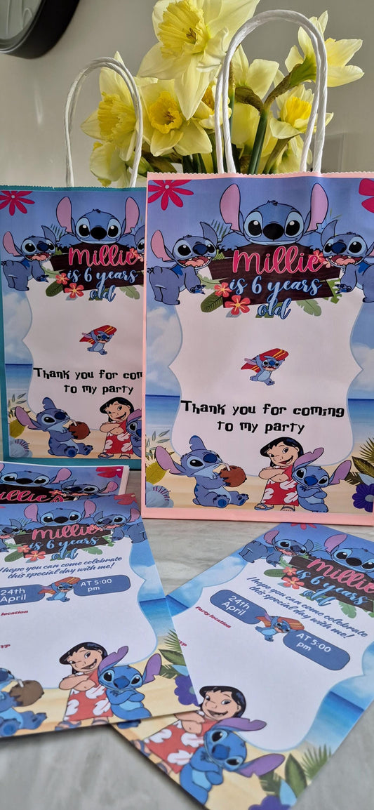 Personalized Stitch Party Bundle: Bag, Coloring Book, Invites