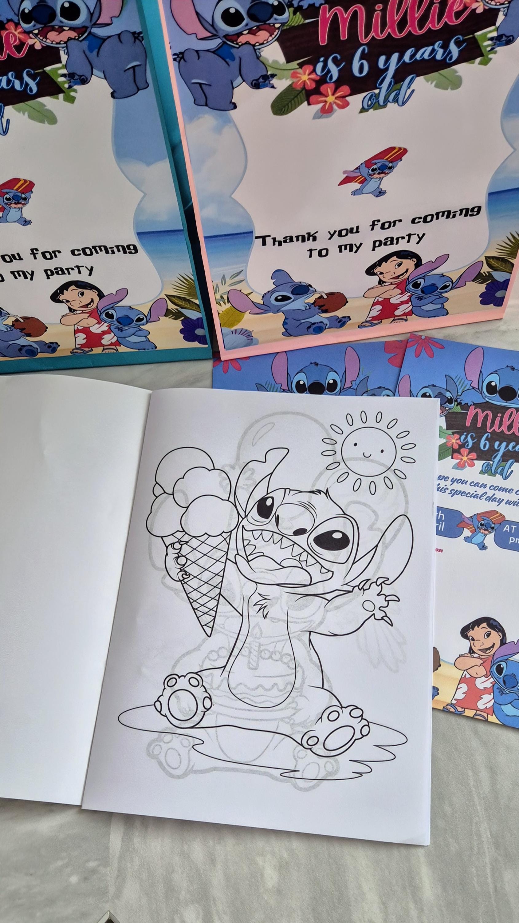 Personalized Stitch Party Bundle: Bag, Coloring Book, Invites