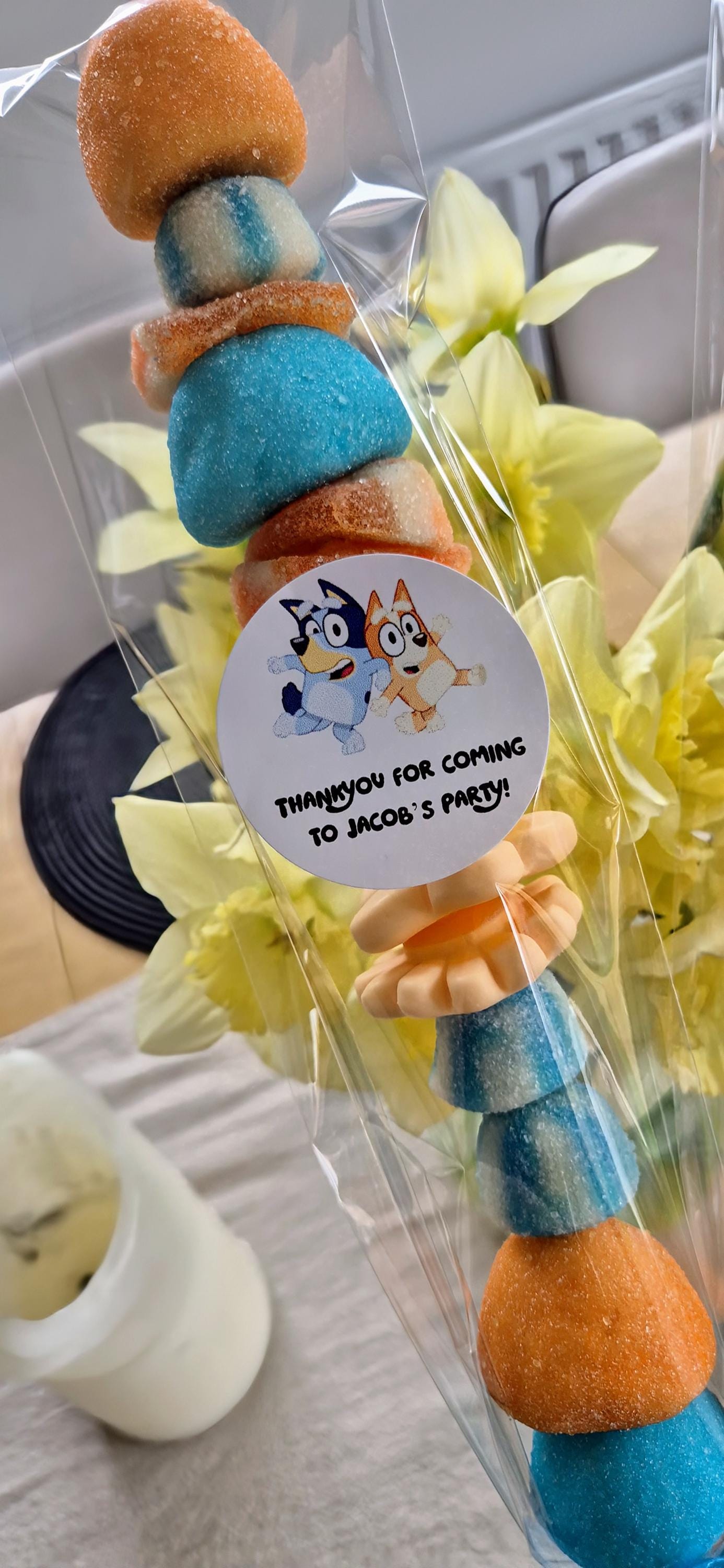 Bluey-Themed Sweet Kebabs: Personalized Party Favors