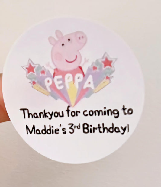 PEPPA- inspired sticker- 24 Glossy- Pig label-stickers- 45mm circular stickers a4 sheet - 24 in total