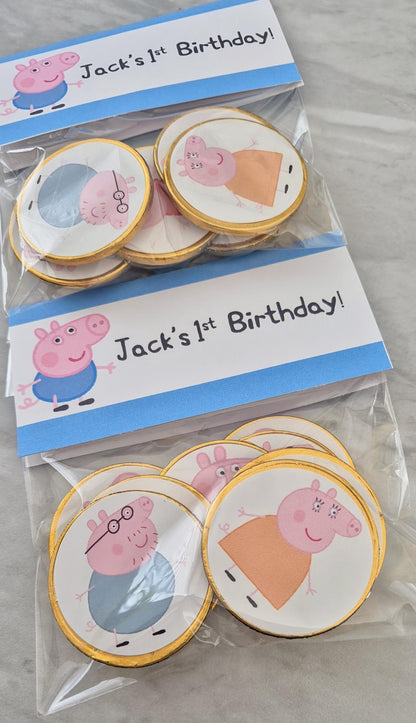PEPPA -inspired party favours - PEPPA-inspired chocolate coin bags - Party favours