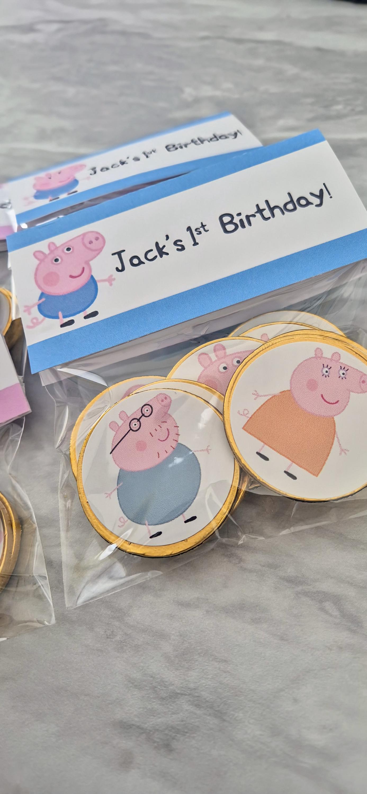 PEPPA -inspired party favours - PEPPA-inspired chocolate coin bags - Party favours