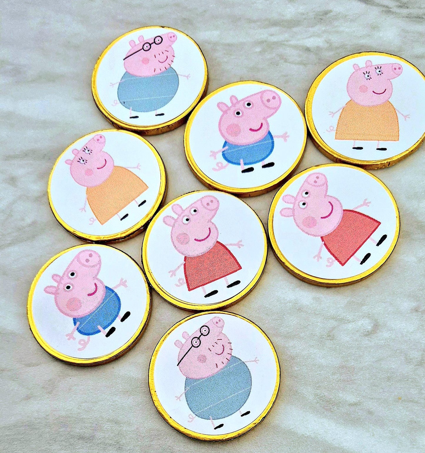 PEPPA -inspired party favours - PEPPA-inspired chocolate coin bags - Party favours