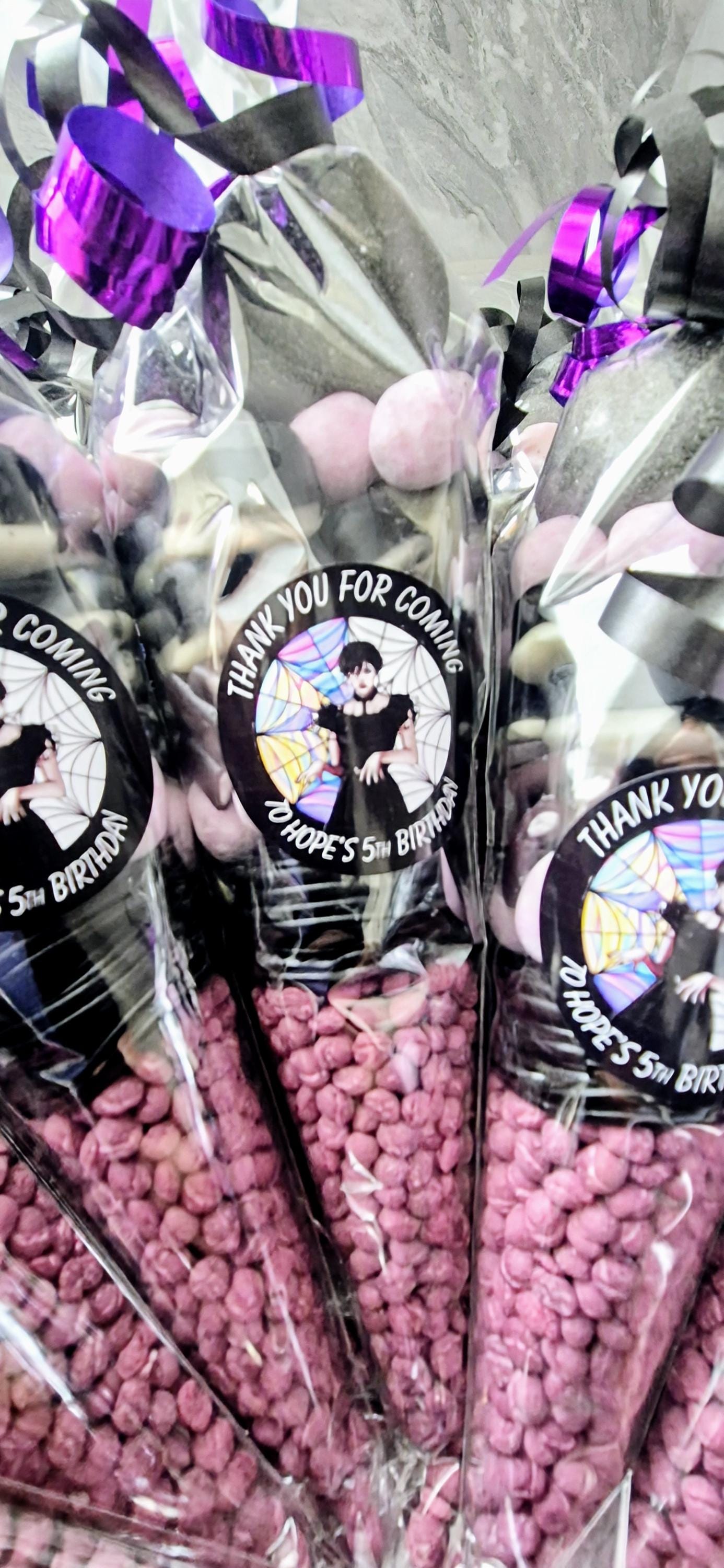 Wednesday Inspired Sweet Cones: Purple & Black Party Favors